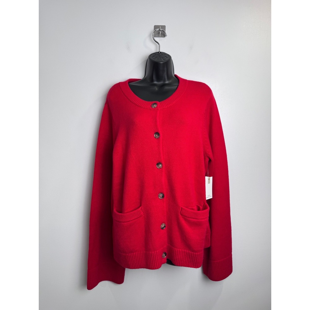 NWT Good American Button Front Knit Cardigan Red Size 2XL